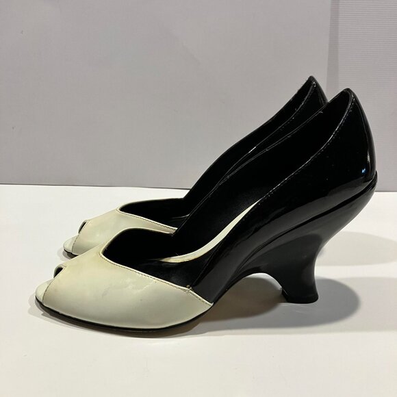 Franco Sarto Stacked Wedge Heels Peep Toe 8.5 M Patent Leather Colorblock - Picture 1 of 9